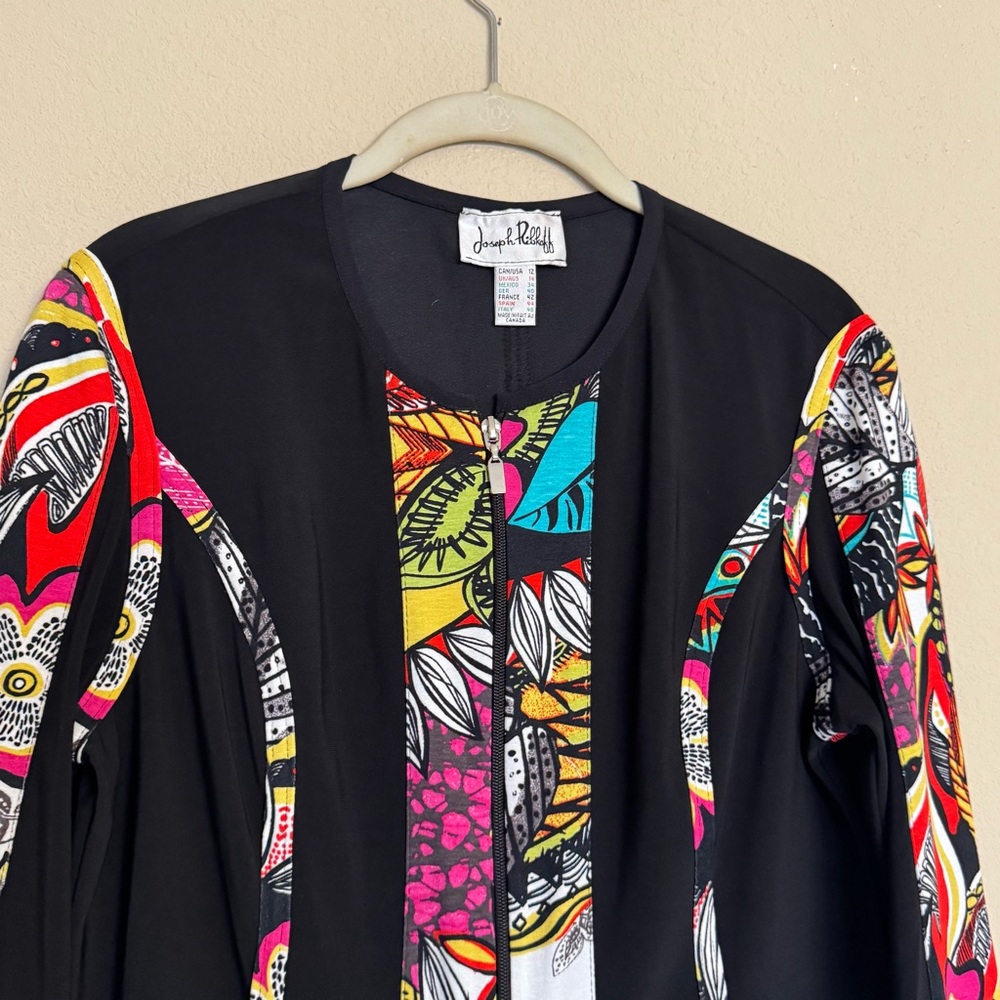 Joseph Ribkoff Vtg Jacket Top Vibrant Color Floral Print Hibiscus Women Size 12 - Picture 4 of 14
